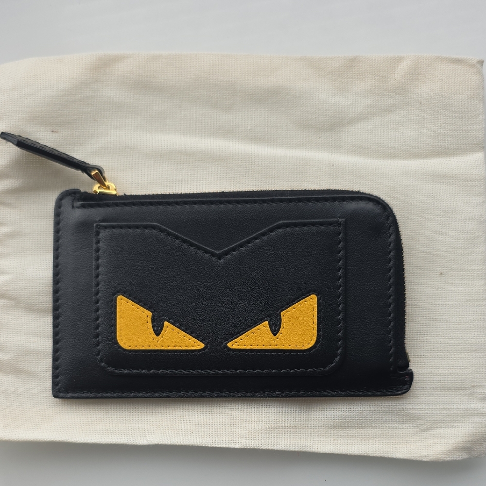 Fendi Monster Zippy Card Case Black Leather